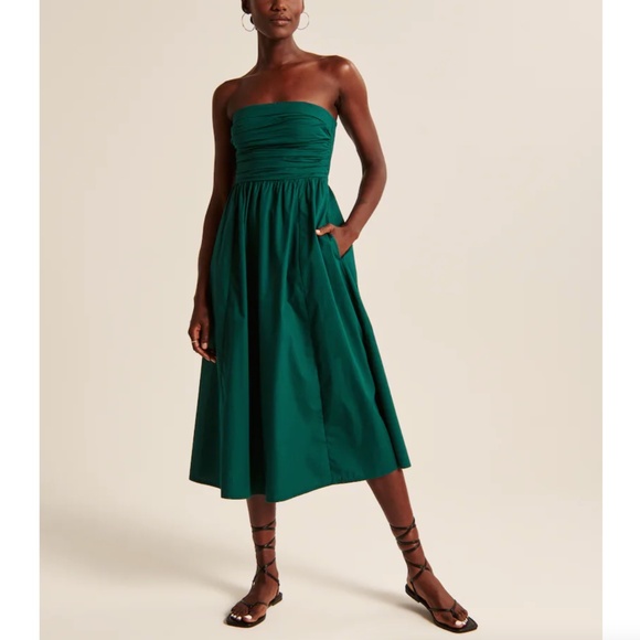 Abercrombie & Fitch Emerson Strapless Midi Dress Emerald Green Size Small Tall - Picture 1 of 10